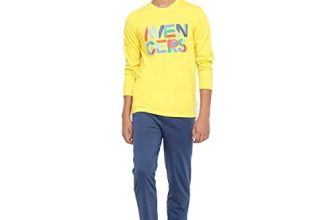 Li’L Tomatoes Boys Drawstring Regular Fit Avengers Round Neck Cotton Night Suit Sets Yellow