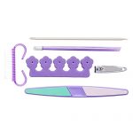 Amazon Brand – Solimo Manicure And Pedicure Kit With Brush, Nail Clipper, Nail File, Toe Separator, Swab And Pegwood, Purple, Pack Of 6