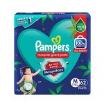 Pampers Mosquito Guard Pants – Medium Size Baby Diapers (M), 62 Count, India’S 1St Mosquito Guard Diapers, Contains Natural Neem Oil