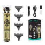 Vgr V-085 Rechargeable Hair Clippers With Zero Gapped Baldheaded T-Blade Trimmer With Close Cutting, Cordless Hair Clipper For Men With 3 Guide Combs Brush 1500Mah Li-Ion Battery, 180 Minutes (Gold)