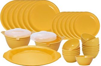 Wonder Premium Unbreakable Plastic Round Dinner Set, 32 Pieces, Yellow