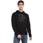 Deniklo Men’S Polyester Fleece Printed Sweatshirt With Hoodie Dark Black, L