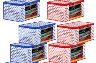 Kuber Industries Non Woven Fabric Saree Cover/Clothes Organizer|Polka Dots Design & Transparent Window|Zipper Closure With Foldable Material Pack Of 10 (Blue & Pink)-46Km0513