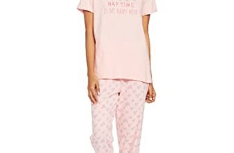 Sugr Women’S By Unlimited Anti Microbial Finish & Machine Wash Pink Graphic Printed Top All-Over-Print Capri Set Regular Night Shirt (Suinwns20036P05 S)