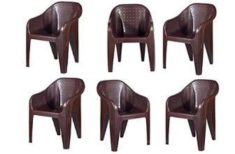 Homiboss Premium Plastic Sofa Chair | Kursi | Chairs For Home, Dining Room, Bedroom, Kitchen, Living Room, Office And Outdoor & Garden | Dust Free | Brown | Set Of 4 Pcs