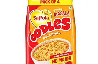 Saffola Oodles, Instant Noodles, Ring Shape, Yummy Masala Flavour, No Maida, Whole Grain Oats 212 Grams