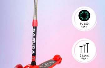 Kiddie Castle Foldable Scooter For Kids 4 Level Height Led Light In Pu Wheels With Brake(Red)