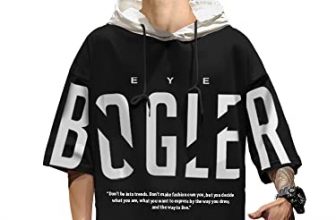 Eyebogler Men’S Designer Half Sleeves Hooded Neck Printed T-Shirt Black White
