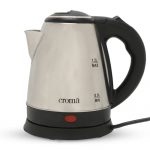 Croma 1.2L Electric Kettle, Stainless Steel Body, Detachable Base (Crak3057, Silver & Black)