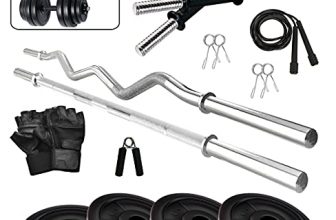 Fitzon Pvc 10Kg Combo 343 Wb Home Gym Set With One 3 Ft Curl + One 3 Ft Plain And One Pair Dumbbell Rods With Gym Accessories