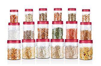 Milton Vitro Plastic Pet Storage Jar And Container, Set Of 18 (6 Pcs X 230 Ml Each, 6 Pcs X 600 Ml Each, 6 Pcs X 1.18 Ltrs Each), Red Wine | Air Tight | Kitchen Organiser | Bpa Free | Stackable