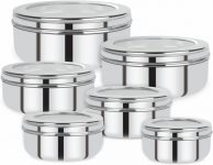 Renberg Stainless Steel Puri Canister Set Of 3, 300Ml, 450Ml, 600Ml, 700Ml, 950Ml, 1200Ml, Silver (Rbin-6098)  – 1200 Ml Steel Utility Container(Pack Of 6, Silver)