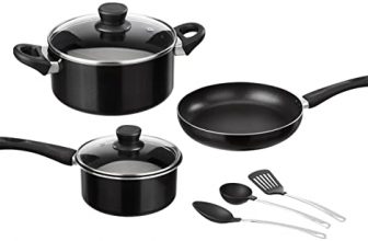 Amazon Basics 6 Piece Non-Stick Aluminium Cookware Set, Saucepan, Fry Pan (Without Induction Base), Black