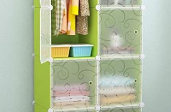 Bucketlist® Portable Bedroom Cube Cloth/Toy Storage Plastic Wardrobe/Modular Cabinet Storage Organizer Cube For Books, Toys, Towels Kids Clothes 140 X 70 X 35Cm – 8Cube And 1 Hanger(Green & White)