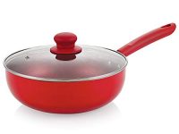 Nirlon Non Stick Induction Base Dishwasher Safe Aluminium Red Velvet Deep Kadhai With Glass Lid [24Cm|Red Velvet]