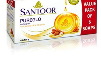 Santoor Pureglo Glycerine Bath Soap With Almond Oil For Moisturized, Nourished And Shining Skin, 125G (Pack Of 6)
