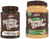 Alpino Peanut Butter, Chocolate 1Kg & Natural Unsweetened Gluten Free Vegan With No Hydrogenated Oils Peanut Butter Crunch 2.4 Kg