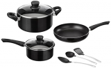 Amazon Basics 6 Piece Non-Stick Aluminium Cookware Set, Saucepan, Fry Pan (Without Induction Base), Black